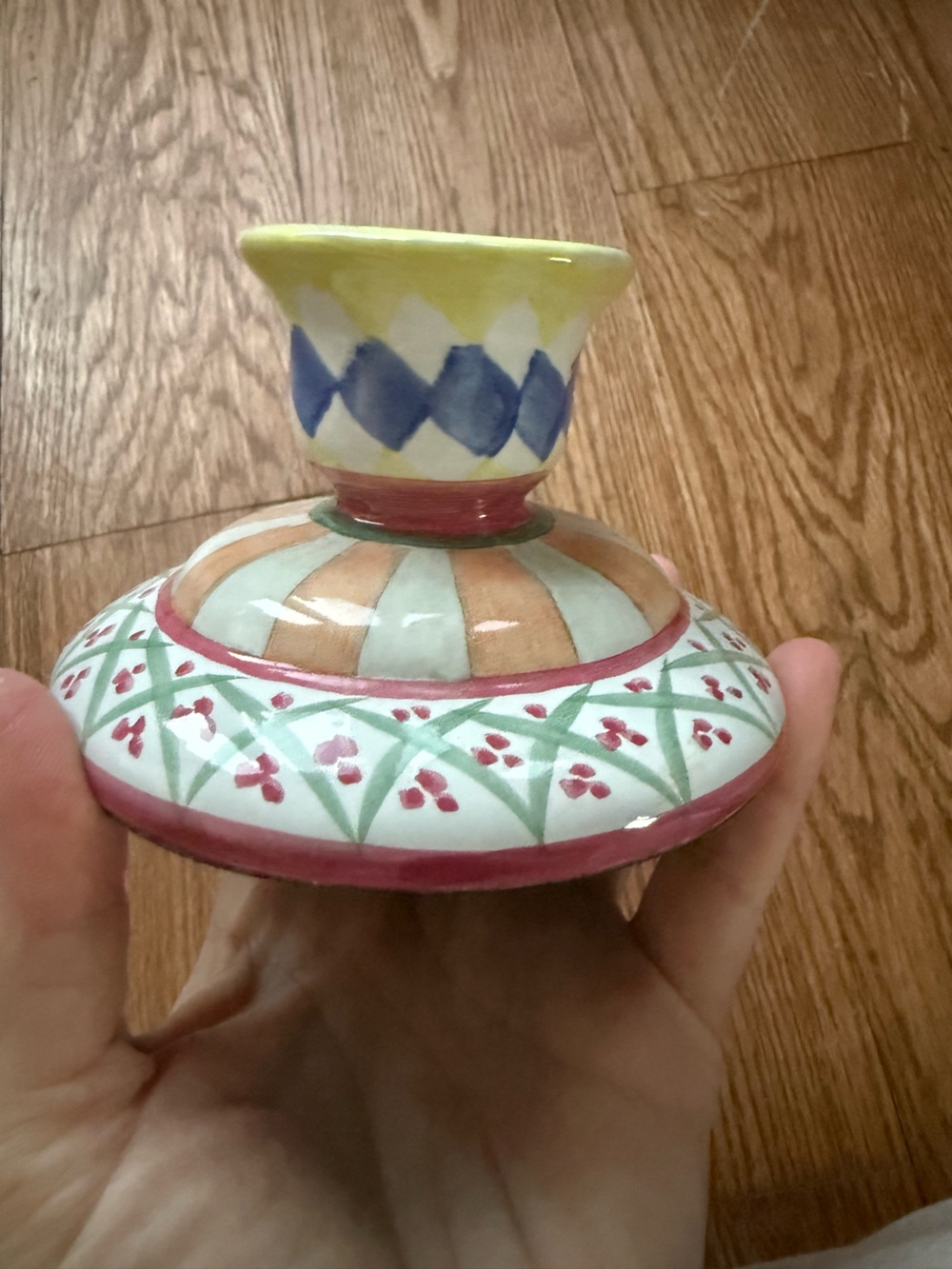 Charming hand painted ceramic candle holder